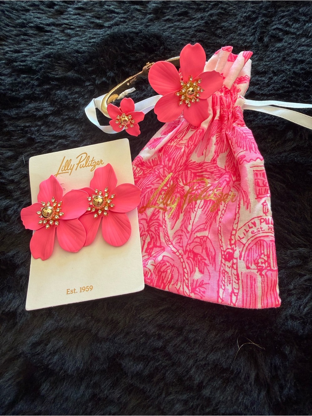 Lilly Pulitzer Pink Flower Bracelet and Earrings